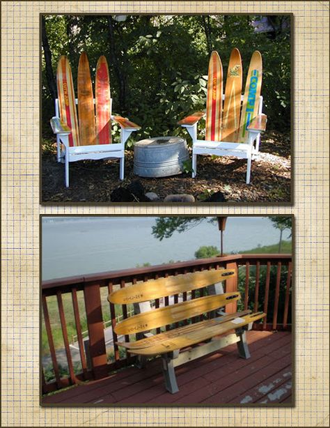 Seibels Cottage: Decorating with Vintage Water SKis Water Ski Decor Ideas, Ski Decor Ideas, Water Ski Decor, Ski Chair, Old Skis, Living Colors, Water Skis, Water Ski, Lake Houses