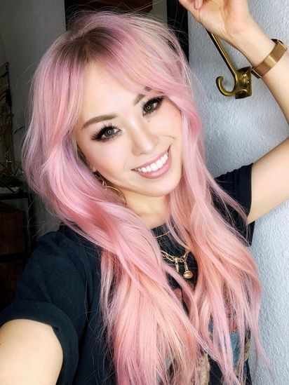 #pastelhair #haircolour #haircolor #hair #beauty #pastels #colour #blue #purple #hairinspo Pink Hair Accents, Rose Gold Hair With Bangs, Fembot Hair, Pink With Blonde Highlights, Pink Hair Inspiration, Faded Pink Hair, Pink Extensions, Blush Pink Hair, Pink Shampoo