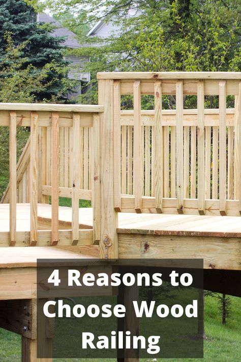 There are many pros and cons of pressure treated wood deck railings. It is economical and provides great value as deck railing. With many different design ideas. Wood railing can be painted white or black or a mulitple of colours, or stained for its natrual beauty. This vertical design is popular with DIY and proffessional deck builders alike. Unfortunelty it also has a few cons. The largest is the regular maintence required with wood railing in your backyard. Easy Deck Railing Ideas, Wood Deck Railing Ideas, Pressure Treated Wood Deck, Treated Wood Deck, Wood Deck Designs, Wood Deck Railing, Composite Railing, Easy Deck, Aluminum Railing Deck