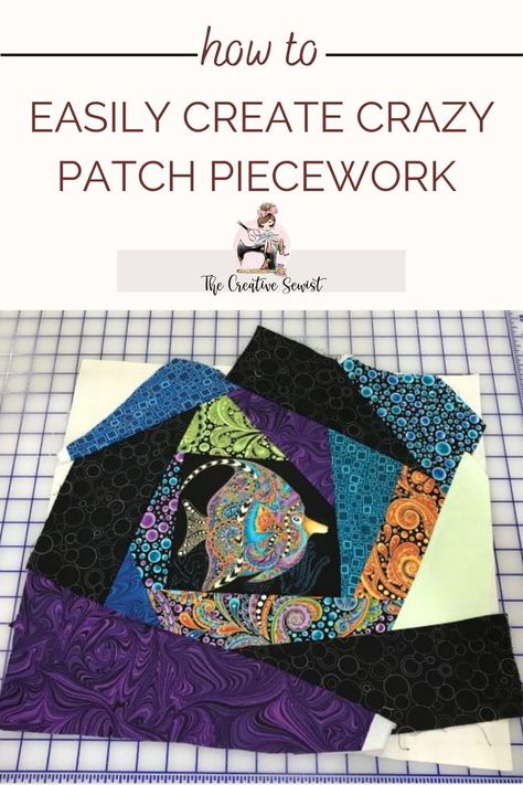 Block of crazy patch piecework Crazy Patchwork Tutorial, How To Make A Crazy Quilt, Quilted Items, Patchwork Tutorial, Quilted Clothing, Stitch Patch, Simple Hand Embroidery Patterns, Crazy Quilt Blocks, Creative Sewing