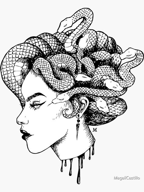 Medusa Head Drawing, Medusa Side Profile, Rage Aesthetic, Feminine Rage, Tattoo Thoughts, Medusa Tattoo Design, Pen Store, Medusa Tattoo, Scratch Art