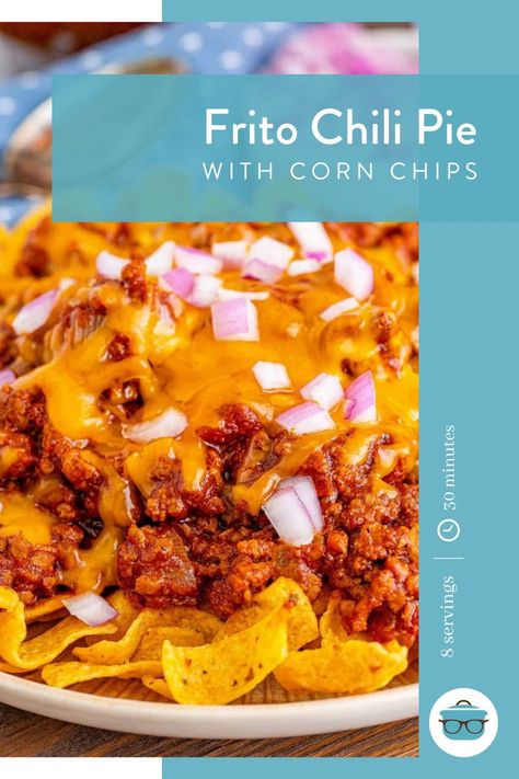 Homemade Frito Pie Chili, Chili With Fritos, Walking Frito Pie, Chili Nachos Recipe, Chili Recipe With Corn, Dinner Ides, Nachos Recipes, Frito Pie Recipe, Frito Chili