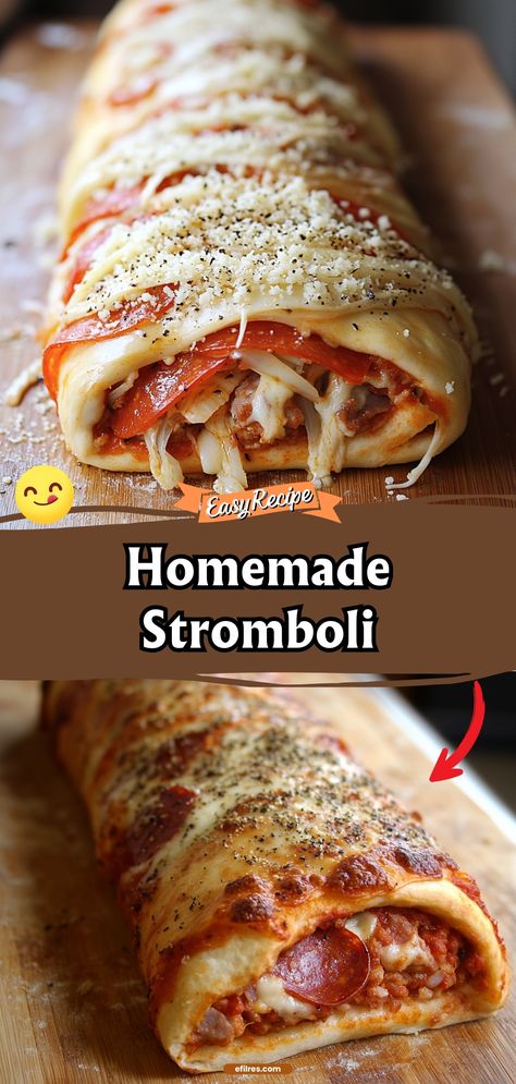 Roll up your sleeves for this homemade stromboli, stuffed with your favorite meats, cheeses, and veggies, all wrapped in a crispy dough. Perfect for a family dinner or a game day feast. #Stromboli #ItalianCuisine #Homemade Homemade Stromboli Recipe, Italian Stromboli Recipe, Stromboli Dough Recipe, Rolled Pizza, Stromboli Dough, Italian Stromboli, Stromboli Recipe Easy, Homemade Stromboli, Stromboli Recipe