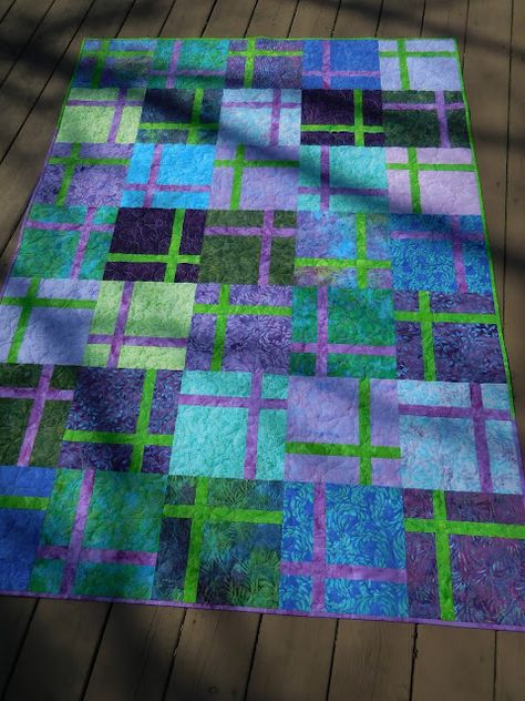 Quilts Made With Batik Fabric, Twisted Tales, Green Quilts, Batik Ideas, Squares Quilt, Charm Squares, Kaffe Fassett Quilts, Basic Quilt, Quick Quilt