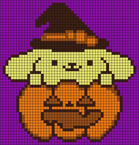 Pompompurin Alpha Pattern, Cartoon Alpha Pattern, Fall Crochet Tapestry, Alpha Pattern Halloween, Alpha Patterns Halloween, Halloween Tapestry Crochet, Pumpkin Pixel Art, Halloween Alpha Pattern, Fall Pixel Art