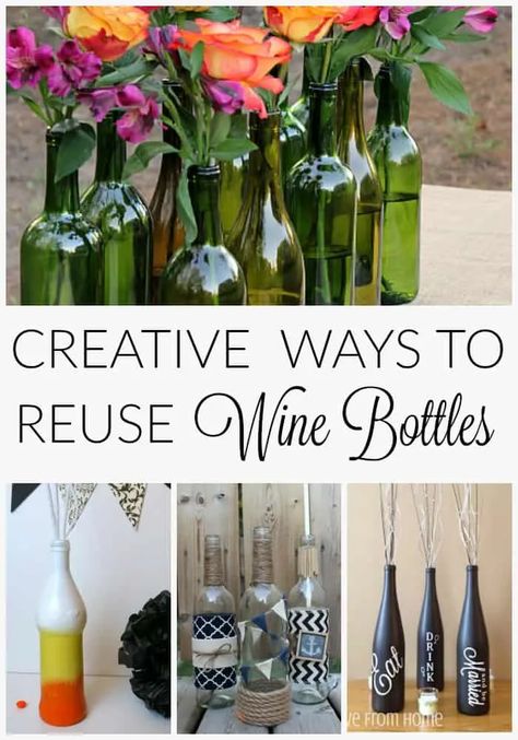 Creative Ways to Reuse Wine Bottles Small Champagne Bottles, Wine Bottle Upcycle, Small Wine Bottles, Reuse Wine Bottles, Pretty Bottles, Wine Bottle Centerpieces, Old Wine Bottles, Halloween Mason Jars, Bottle Centerpieces