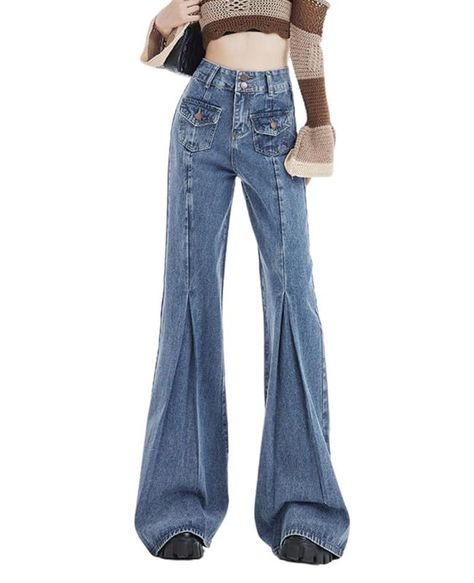 Hopecn Women Y2K Flared Jeans Baggy Aesthetic High Rise Wide Leg Pants 90S Vintage Streetwear Goth Grunge Bell Bottom. Non-stretch Wide Leg Flare Jeans In Y2k Style, Y2k Denim Blue Wide Leg Flare Jeans, Y2k Wide Leg Washed Blue Bottoms, Y2k Baggy Mid-rise Flare Jeans, 90s Vintage Streetwear, Cheap Y2k Style Full-length Flare Jeans, Streetwear Goth, Baggy Aesthetic, Flare Jeans Y2k