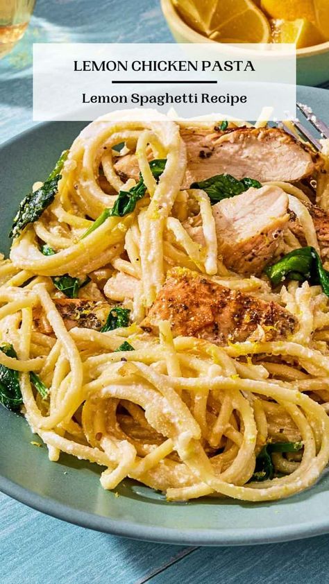 Lemon Chicken Pasta Lemon Garlic Chicken Pasta, Chicken Tagliatelle, Chicken And Egg Noodles, Lemon Chicken Thighs, Bowtie Pasta Salad, Ricotta Spinach, Easy Pasta Recipe, Lemon Chicken Pasta, Lemon Spaghetti