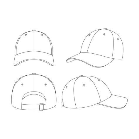 Template baseball cap vector illustration flat sketch design outline Blank Hat Templates, Cap Illustration Fashion, Baseball Cap Sketch, Cap Sketch Design, Baseball Cap Illustration, How To Draw Cap, Cool Cap Design, Baseball Cap Design Ideas, Hat Sketches Design