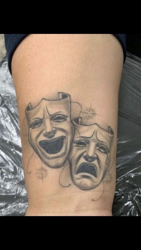 Theatre Tattoo, Smile Now Cry Later, Hard Tattoos, Artsy Tattoos, Clown Tattoo, Birthday Tattoo, Neck Tattoos Women, Special Tattoos, Gemini Tattoo