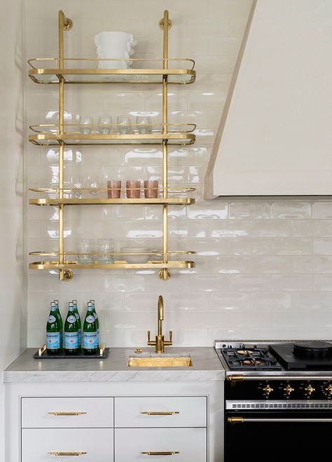 Bistro Shelving, Brass Shelving, Jack Thompson, Bistro Kitchen, Bar Shelves, Shelving Design, Home Bar Designs, Gorgeous Kitchens, Commercial Interior Design