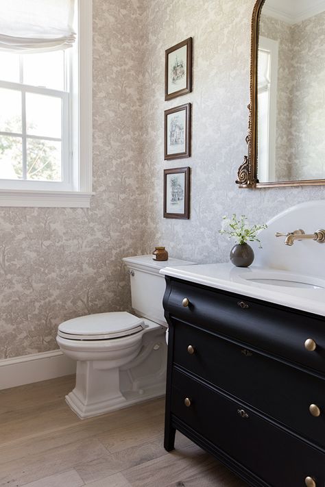 Heights House Powder Bath Reveal Heights House, Jenna Sue Design, Jenna Sue, Sandberg Wallpaper, Furniture Office, Powder Bath, Beautiful Bathrooms, Guest Bathroom, Cheap Home Decor