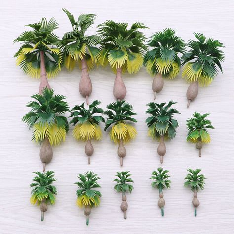 Fairy Garden Landscape, Miniature Palm Trees, Model Landscape, Landscape Model, Model Tree, Garden Landscape, Garden Jewelry, Forest Fairy, Train Tracks