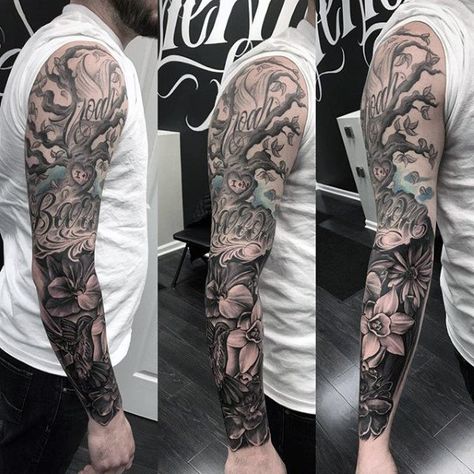 Family Sleeve Tattoo, Tree Sleeve Tattoo, Tree Sleeve, Family Tattoos For Men, Tree Tattoo Men, Tattoo Tree, Family Tree Tattoo, Sleeve Tattoo Ideas, Tree Tattoos