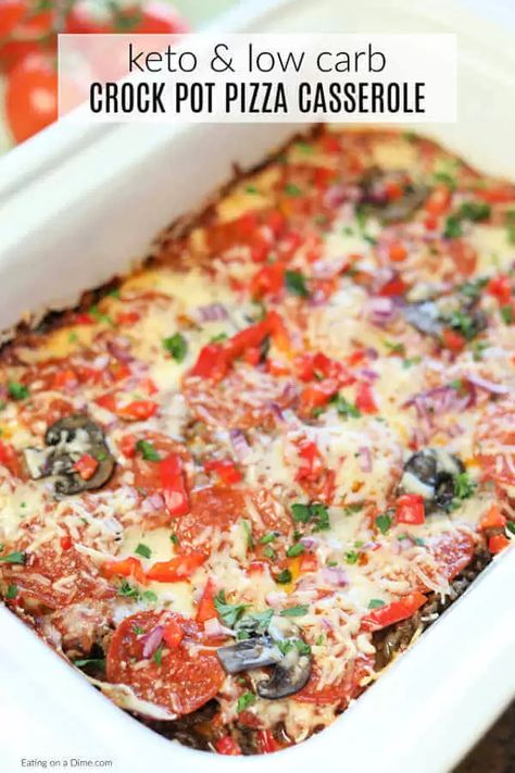 Casserole Recipes Crockpot, Crock Pot Keto, Low Carb Pizza Casserole, Keto Pizza Casserole, Pizza Casserole Recipe, Recipe Crockpot, Keto Crockpot Recipes, Pizza Casserole, Keto Pizza