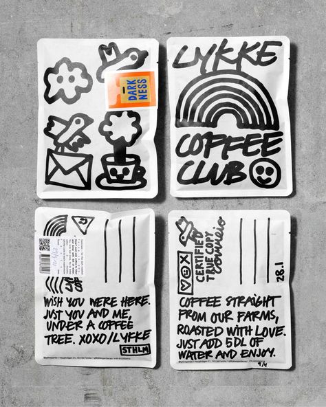 OPEN STUDIO on Instagram: “Packaging design for @lykkegardar 📬 Lykke Coffee Club is a subscription service that provides freshly roasted, ground, and precisely…” Back Of Packaging Design, Coffee Box Design, Coffee To Go Design, Cute Packaging Design, Box Design Package, Packaging Design Coffee, Coffee Package Design, Package Box Design, Packaging Design Box