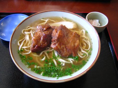 Okinawa Soba Recipe, Soba Recipe, Light Soup, Bonito Flakes, Light Soups, Emerald Blue, Italian Dishes, Pork Belly, Okinawa