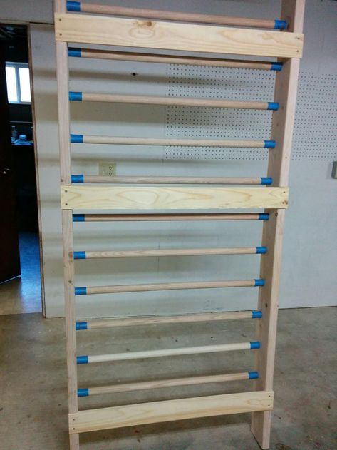 Stall Bars Diy, Diy Stall Bars, Stall Bars, Bar Plans, Forstner Bit, Diy Bar, Power Rack, Exercise Equipment, Wall Bar