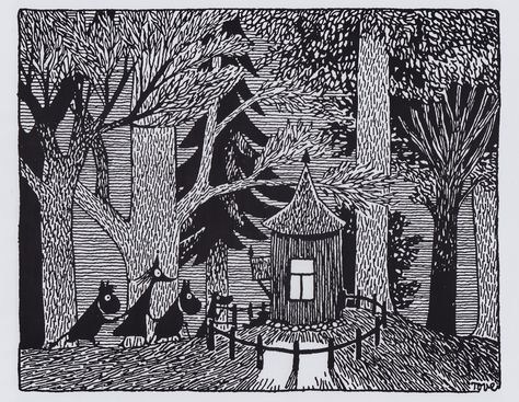 Dark Woods by Tove Jansson Dark Woods, Moomin Valley, Fantasy Tattoos, Picture Poster, Art Articles, Tove Jansson, Postcards For Sale, Children's Book Illustration, Helsinki