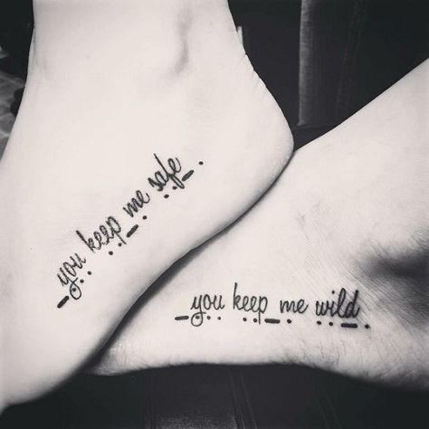 You+Keep+Me+Safe+and+Wild+Friendship+Tattoos+Quotes Friendship Tattoo Quotes, Country Couple Tattoos, Best Friend Tattoo Quotes, People With Tattoos, Cute Matching Tattoos, Matching Best Friend Tattoos, Bestie Tattoo, Couple Tattoos Unique, Blackout Tattoo