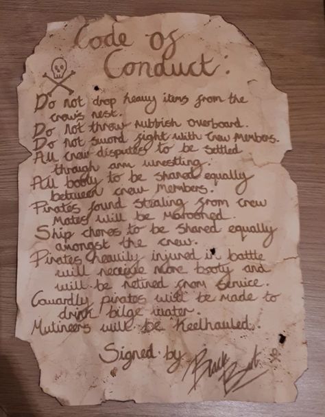 Pirate Code Of Conduct, Pirate Journal Ideas, Pirate Writing, Pirate Words, Pirate Code, Calligraphy Writing Styles, Craft Activity For Kids, Honor Code, Pirate Stuff