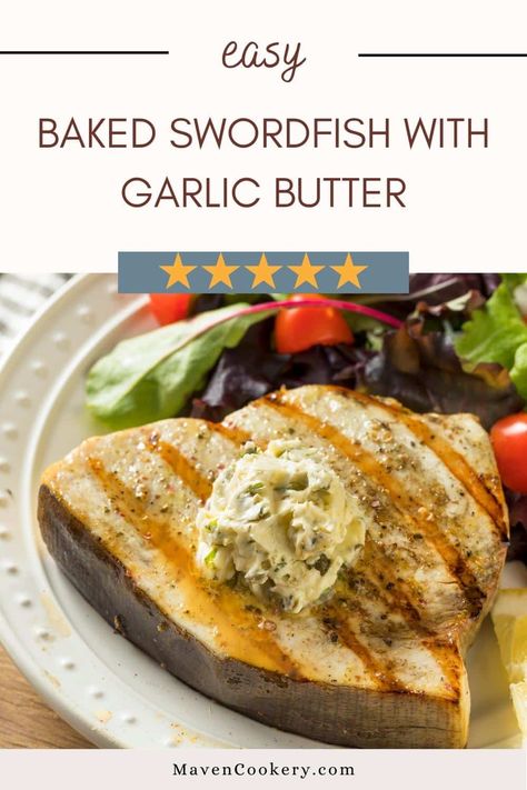 Indulge in a savory and succulent feast with our Baked Swordfish Steaks with Compound Butter recipe. Delight your taste buds with the juicy and flavorful swordfish, enhanced with the rich and creamy taste of compound butter. Made with a blend of butter, garlic and herbs, this versatile butter is a chef's secret weapon in adding an extra layer of depth to any dish. Serve with a side of roasted veggies or a crisp salad for a truly satisfying meal. Pin it now and taste the magic. Baked Swordfish, Compound Butter Recipe, Recipe With Garlic, Swordfish Steak, Crisp Salad, Swordfish Recipes, Garlic Herb Butter, Compound Butter, Baked Salmon Recipes