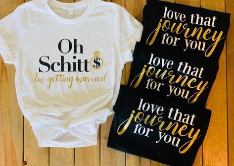 Schitts Creek Bachelorette, Themed Bachelorette Party, Bachelorette Party Tees, Hard Music, Bridal Bachelorette Party, Bachelorette Games, Schitt's Creek, Bridesmaid Shirts, Bachelorette Party Themes