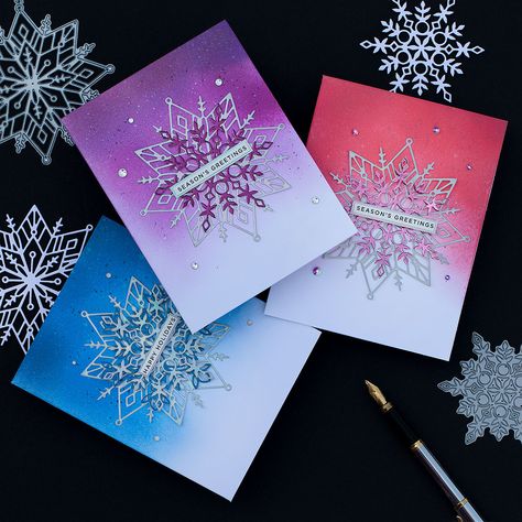 Easy and Quick Layered Snowflake Die-cut Xmas Cards Snowflake Mandala, Easy Snowflake, Bibi Cameron, Diy Snowflake, Simple Snowflake, Religious Christmas Cards, Ink Blending, Snowflake Cards, Christmas Card Crafts