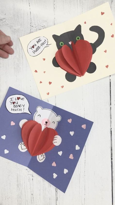 Pop Up Valentine Cards, Valentines Cards For Kids, Kartu Ulang Tahun Diy, Valentines Day Cards Diy, Birthday Heart, Red Ted Art, Aesthetic Heart, Kraf Kertas, Valentine's Day Crafts For Kids