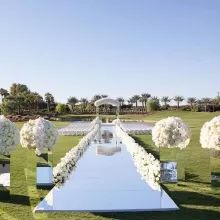 Glass Runner Wedding, Reflective Isle Wedding, Glass Floor Wedding Aisle, Ceremony Styling, Grace Ormonde Wedding Style, Clear Chairs, Glass Tables, Brides Dress, Gold Writing