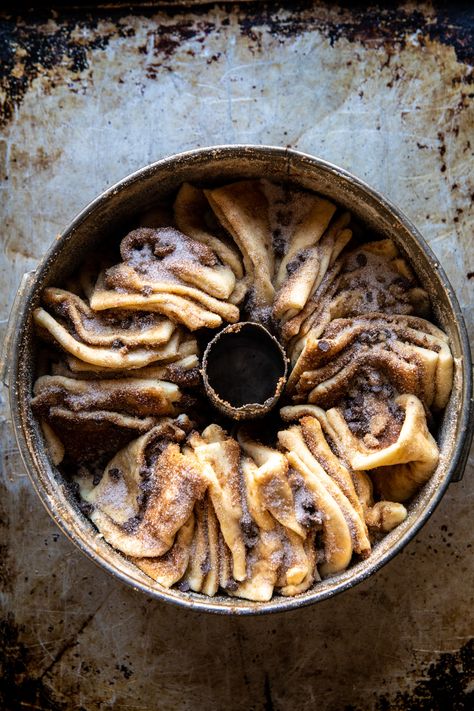 Chocolate Cinnamon Sugar Pull Apart Wreath | halfbakedharvest.com Chocolate Cinnamon Sugar Pull Apart Wreath, Spiced Chocolate Pull Apart Bread, Morning Baking Recipes, Half Baked Harvest Cinnamon Rolls, Chocolate Sweet Bread, Half Baked Harvest Recipes Desserts, Half Baked Harvest Halloween, Pull Apart Wreath, Autumnal Baking