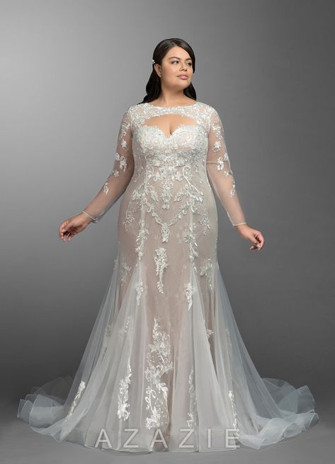 Astrid Plus Size Wedding Gown at Azazie Wedding Dresses Near Me, Plus Wedding Dresses, Dress Shops, Western Wedding Dresses, Plus Size Wedding Gowns, Gowns Wedding, Long Sleeve Wedding, Perfect Wedding Dress, Plus Size Wedding