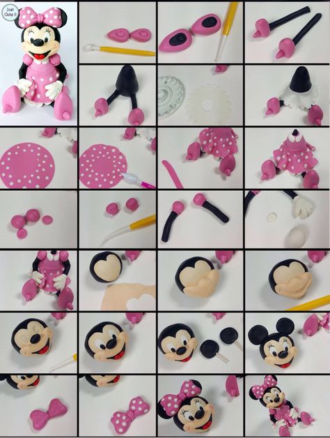 Minnie Mouse Cake Topper, Minnie Mouse Birthday Cakes, Cake Decorating Icing, Bolo Minnie, Minnie Cake, Cake Topper Tutorial, Fondant Animals, Mickey Mouse Cake, Fondant Cake Toppers