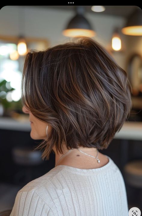 Short Bob Haircuts Thick Hair, Shoulder Length Lob With Layers, Dimensional Brunette Short Hair, Balayage Brunette Short, Really Short Hair, Short Hair Trends, Mom Hairstyles, Shoulder Length Hair Cuts, Short Hair Styles For Round Faces