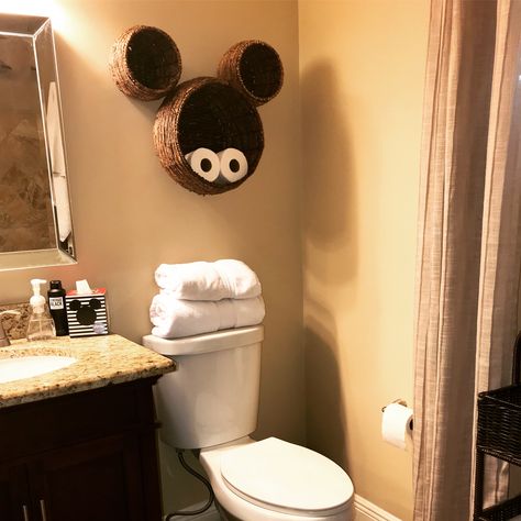 Disney Guest Bathroom, Disney Restroom Decor Bathroom Ideas, Bathroom Disney Theme, Disney Bathroom Signs, Disney Guest Room Ideas, Disney Theme Living Room, Disney Theme Home Decor, Disney Entryway Decor, Disney Aesthetic Home Decor