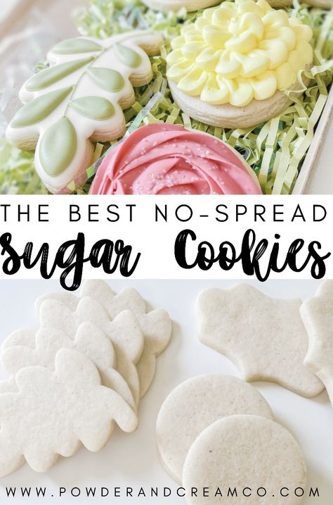 The Best No-Spread Sugar Cookies - Powder & Cream Powder Sugar Cookies Recipe, How To Make Fancy Sugar Cookies, Cutout Sugar Cookie Recipe, Sugar Cookies That Don't Spread, Sugar Cookies Made With Powdered Sugar, Cookies Covered In Powdered Sugar, Cut Out Sugar Cookies That Don't Spread, Super Easy Sugar Cookies, No Spread Sugar Cookie Recipe