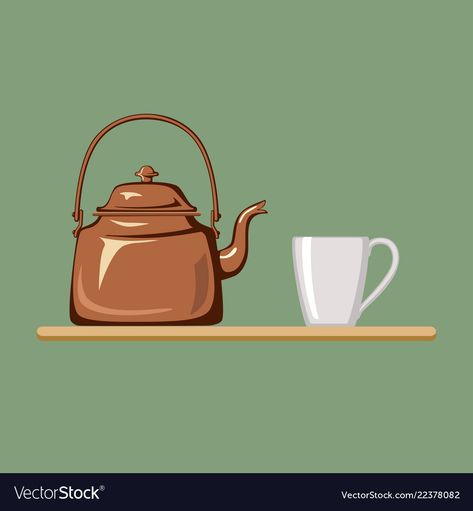 Kettle Illustration, Copper Kettle, White Cups, Vector Images, Vector Free, Tea Pots, Vector Illustration, Royalty Free, Copper