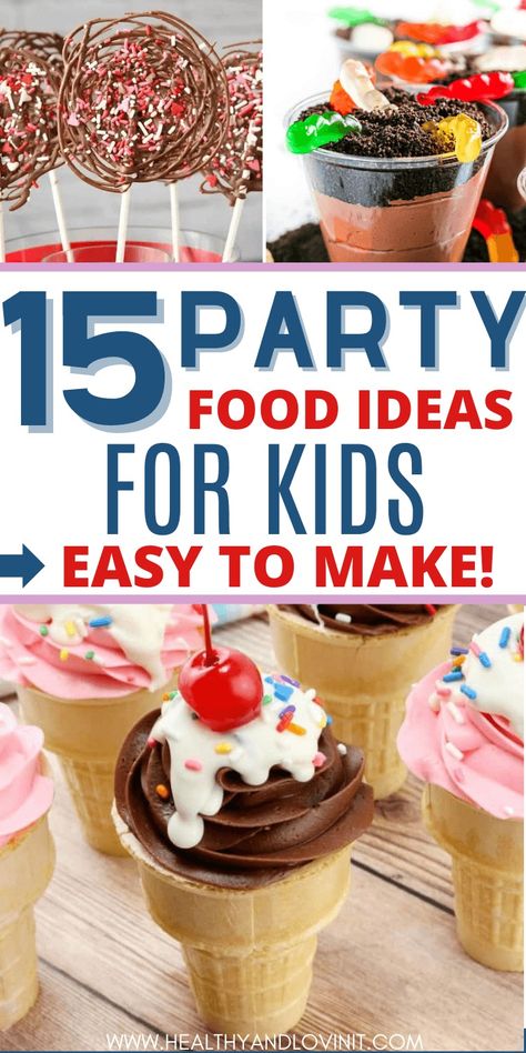 These birthday party food ideas for kids are so fun!! There are so many easy cheap ideas here! These simple desserts and snacks will be a hit at your next party. Some of these are finger foods and some are more decadent like an ice cream cake. Lots of these DIY party foods use sprinkles which are always a hit with kids! Easiest Birthday Party Food, Snack Idea For Party, Easy Birthday Snacks For Kids, Sweet Themed Birthday Party Food, Fun Kid Snacks To Make, Fun Kid Appetizers, Easy Kid Desserts Fun, Simple Dessert For Party, Cheap Party Desserts