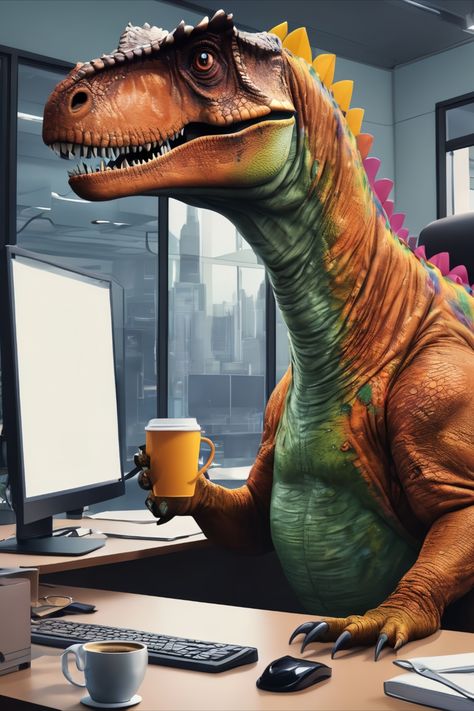 An illustration of a dinosaur who works in the office AI generated Office Worker, A Dinosaur, Jurassic Park, The Office, Work Space