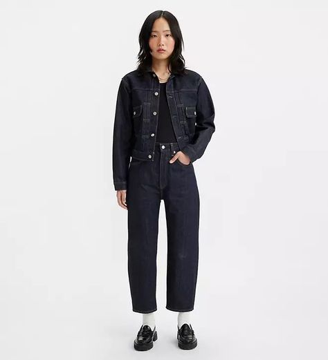 Japanese Selvedge Barrel Women's Jeans - Dark Wash | Levi's® US Levis Women Outfits, Ribcage Jeans, Barrel Jeans, Androgynous Style, Vintage 501, Tom Boy, Relaxed Jeans, Levis Women, Lightweight Dress