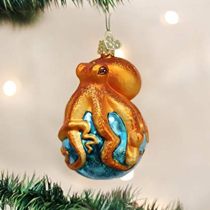 Old World Christmas Octopus Glass Blown Ornament: Amazon.co.uk: Kitchen & Home #christmas #ornament #christmasdecorations #christmastree Christmas Octopus, Music Lounge, Octopus Decor, Old World Christmas Ornaments, Fish Ornaments, Lounge Ideas, Octopus Art, Problem Solver, The Octopus