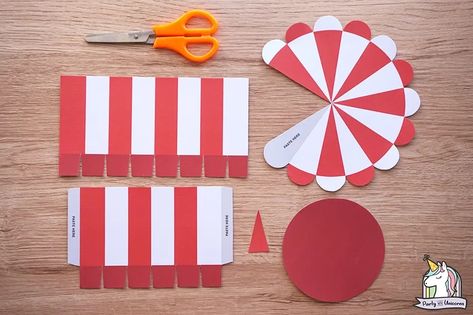 Circus Tent Favor Box - Free Printable Circus Paper Crafts, Circus Tent Template Free Printable, Circus Tent Craft, Carnival Party Ideas, Circus Printables, Circus Party Favors, Carnival Tent, Circus Party Decorations, Circus Crafts