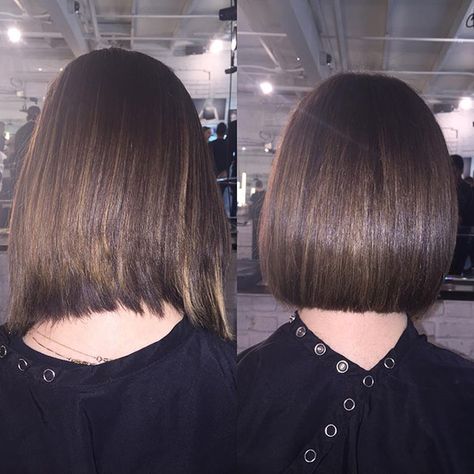 Lob Haircut Back View, Reverse Bob Haircut Medium Long, Rear View Of Bob Haircut, Grow Out Bob Haircut Stages, Bad Bob Haircut, Long Hair To Bob Before And After, Slight A Line Bob, Long Hair To Bob Transformation, Haircut Transformation Long To Short