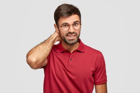 Photo of puzzled man with stubble, scrat... | Free Photo Scratching Head Reference, Man With Stubble, Men With Stubble, Head Reference, Shoulder Raises, Formal Attire For Men, Surprise Face, Thick Beard, European Men