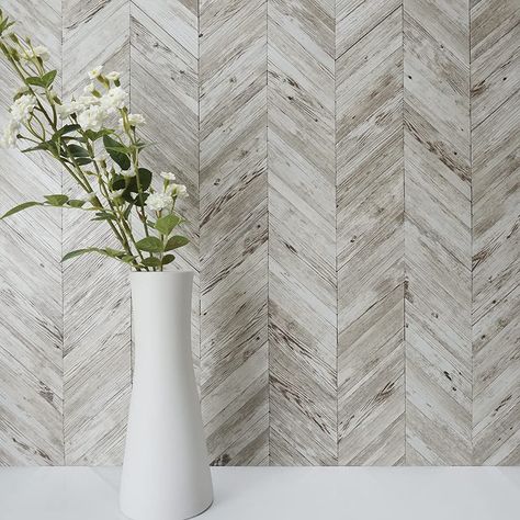 Herringbone Stick On Tile, Wood Tiles Kitchen, Sticky Tile Backsplash, Camper Fireplace, Wall Tiles Living Room, Sticky Tile, Distressed Fireplace, Tiles Kitchen Backsplash, Plastic Tiles