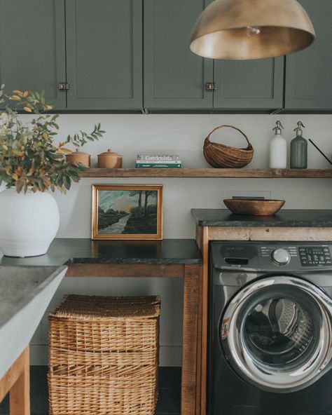 Pewter Green, Laundry Room/mud Room, Green Laundry, Soapstone Countertops, Laundry Room Closet, Mudroom Laundry Room, Laundry Room Renovation, Laundry Design, Laundry Room Remodel