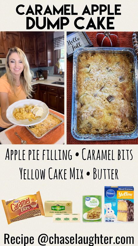 Caramel Apple Dump Cake - Chase Laughter Irish Butter Recipe, Apple Dump Cake With Pie Filling, Apple Dump Cake Recipe, Oreo Cheesecake Bites, Apple Dump Cake, Caramel Apple Dump Cake, Canned Apple Pie Filling, Pumpkin Spice Donut, Irish Butter