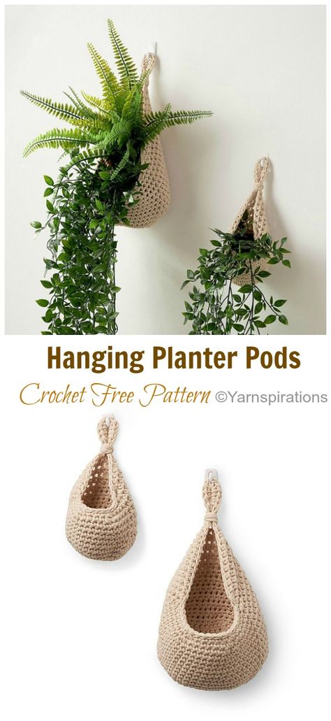 Hanging Planter Pods Crochet Free Pattern - Hanging #Basket; Free #Crochet; Patterns Macrame Teardrop Basket, Free Crochet Wall Hanging Basket Patterns, Crochet Plant Wall Hanger, Teardrop Basket Crochet Pattern, Crochet Plant Hanging Basket, Crochet Planter Hanger, Crochet Teardrop Basket, Crochet Plant Hanger Free, Crochet Wall Hanging Basket Pattern Free