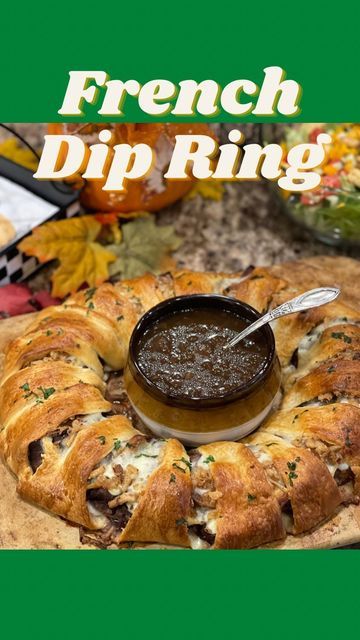 Laura Ashley Johnson RDN CDE on Instagram: "🔹🙂🔆French Dip Ring🔆🙂🔹 Full of meat and cheese, this ring is as delicious as it is impressive! It’s definitely a get-together hit! 2 8oz Pillsbury Crescent Rolls 1/4 cup prepared horseradish sauce, optional 12 slices provolone cheese, halved 1 1/2lb sliced deli roast beef French’s Crispy Fried Onions, amount as desired 1 egg, whisked 1 tsp garlic powder 1 tbsp chopped fresh parsley Campbell’s French Onion Soup (or prepared au jus packet) Preheat o Roastbeef Sandwich, French Dip Crescents, Deli Roast Beef, Pillsbury Crescent Rolls, Crispy Fried Onions, Entertaining Dinner, French Onion Dip, Prepared Horseradish, Crescent Roll Recipes