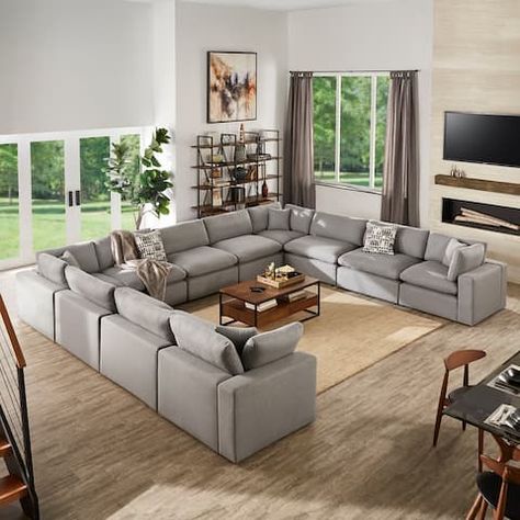 Two Sectionals Living Room Layout, Big Sectional Living Room, Oversized Sectional Sofa Living Rooms, Large Sectional Living Room Layout, Best Sectionals For Families, Large Family Room Furniture Layout, U Shaped Couch Living Room, Extra Long Sofa, U Shaped Couch